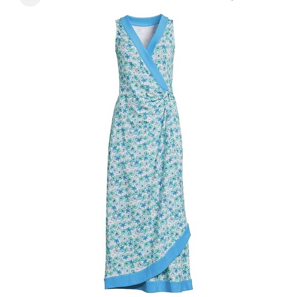 Lands End Cotton Modal Sleeveless Surplice Maxi Dress Size 3x Floral Lightweight - Picture 1 of 11